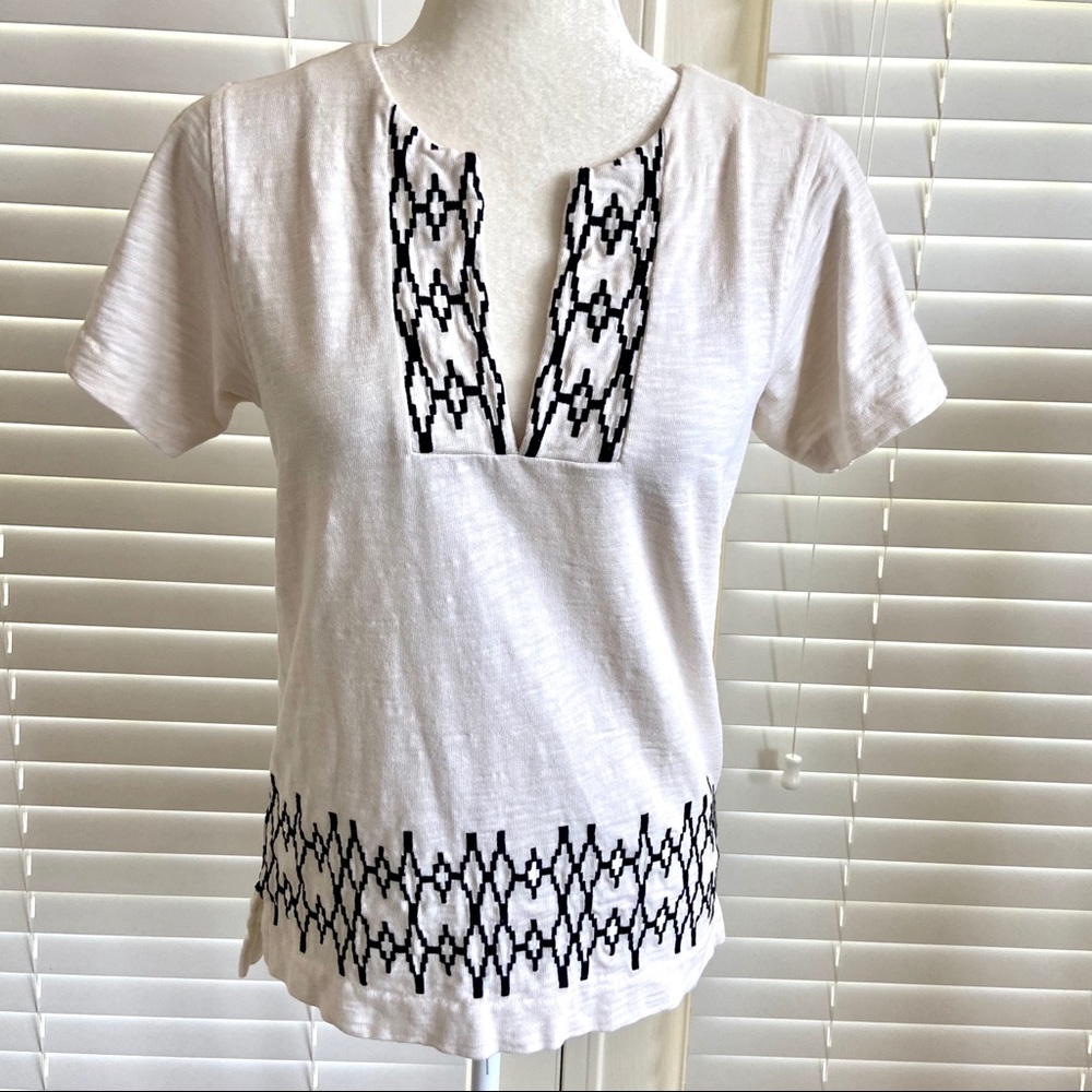 Madewell X-Small Boxstitch Slub Ivory Black Blouse